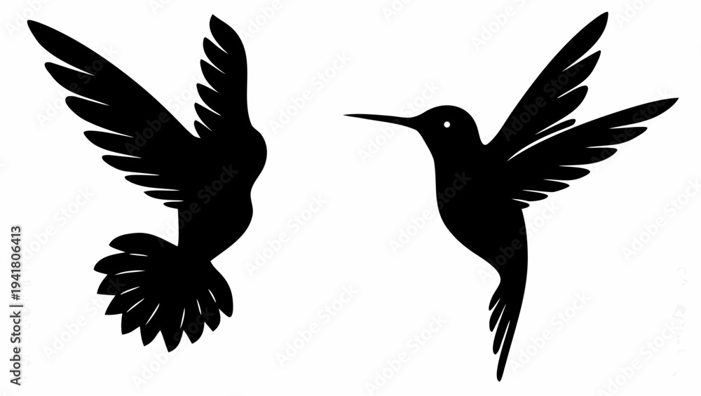 Obraz premium Two hummingbirds in mid flight with wings spread wide freely