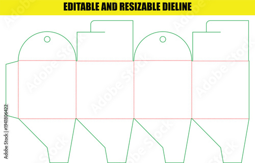 Decorative packaging die line for gift boxes with charming rounded top features