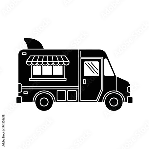 Black and White Food Truck Illustration.