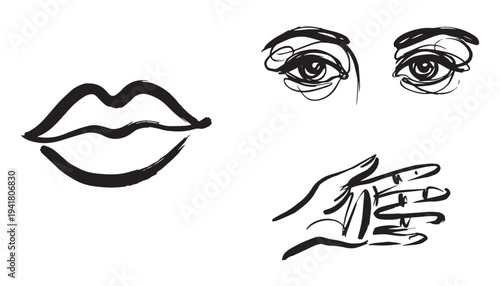Hand Drawn Female Facial Features Set