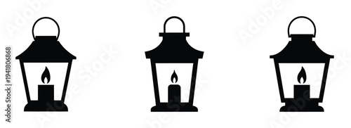 Candle Lantern Vector Design, professional vector pack showing traditional lantern silhouette with candle flame, clean black illustration isolated on white background ideal for vintage, festival