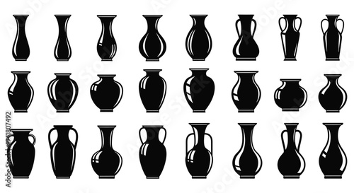 A collection of various black vase silhouettes on a white background