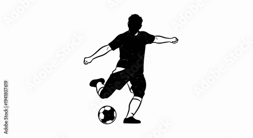 Silhouette of a male soccer player kicking a ball in dynamic motion