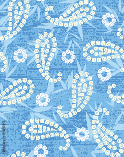 Ikat floral paisley embroidery seamless pattern on background. Ikat ethnic flower oriental pattern traditional. style abstract vector illustration. design for camo ikat floral fashion fabric,clothing