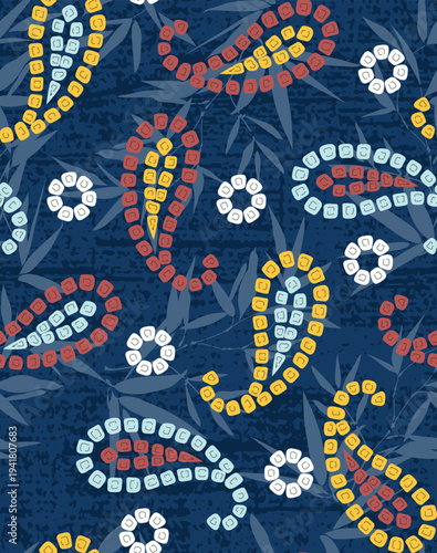 Ikat floral paisley embroidery seamless pattern on background. Ikat ethnic flower oriental pattern traditional. style abstract vector illustration. design for camo ikat floral fashion fabric,clothing