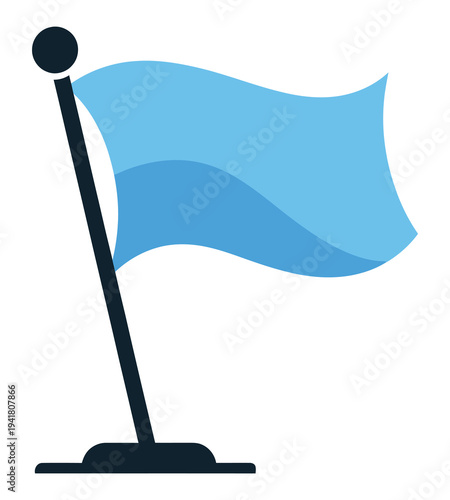 Fotografía Simple blue flag vector icon with dark pole and base, waving gently, ideal for location markers, goals, or achievement graphics in web design and presentations