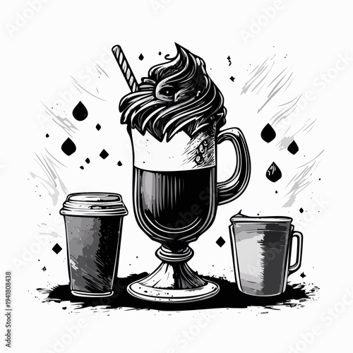 Coffee Drinks in Various Cups and Mugs.