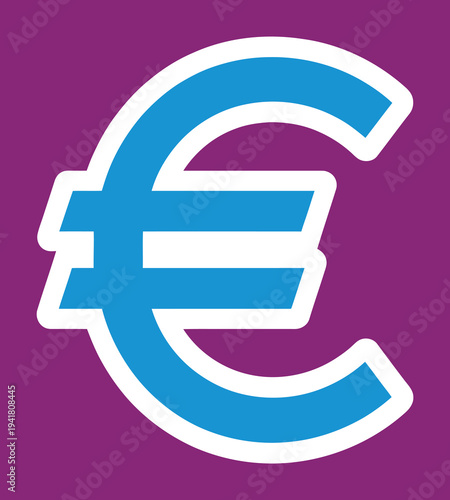 Bright Blue Euro Currency Symbol Vector Icon on a Solid Purple Background for Finance, Business, and E-commerce Designs