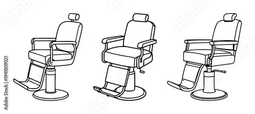 Vintage Barber Chair icon set with geometric vector design featuring grooming, salon, antique with barbershop and haircut symbol