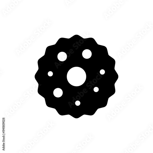 Abstract circular design with multiple perforations and scalloped edges.