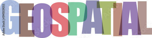 Geospatial colorful letters cut out white background