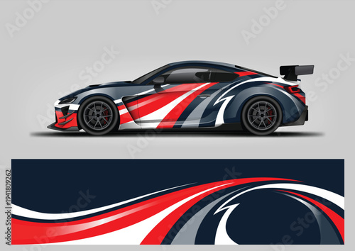 Abstract Red Racing Stripe Car Wrap Design