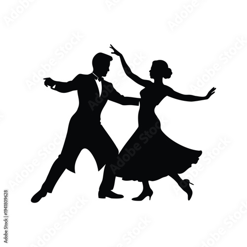 new year dancing couple silhouette vector illustration, Elegant couple dancing gracefully in a ballroom with classic attire silhouette vector illustration