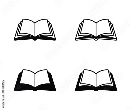 Open book symbol, Minimal education reading knowledge symbol collection isolated on clean background