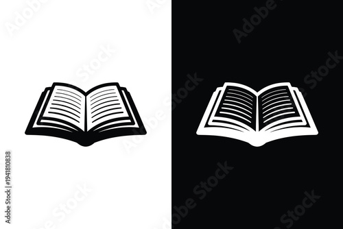 Black and white open book icons on white background