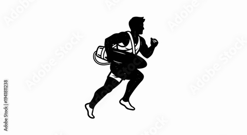 Silhouette of a running person carrying a gym bag