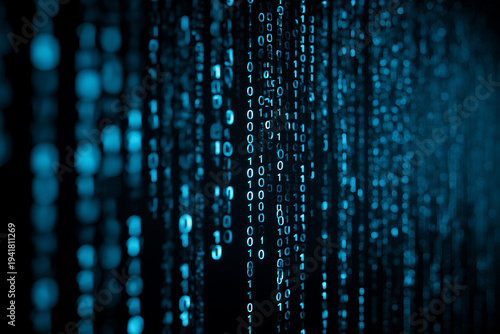 Digital encryption elegance, binary code matrix on dark blue canvas - A cybersecurity and cryptocurrency conceptual wallpaper