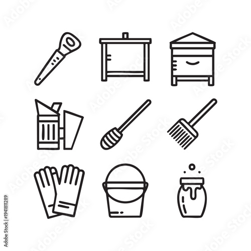 Black and white of beekeeping tools and equipment hive smoker