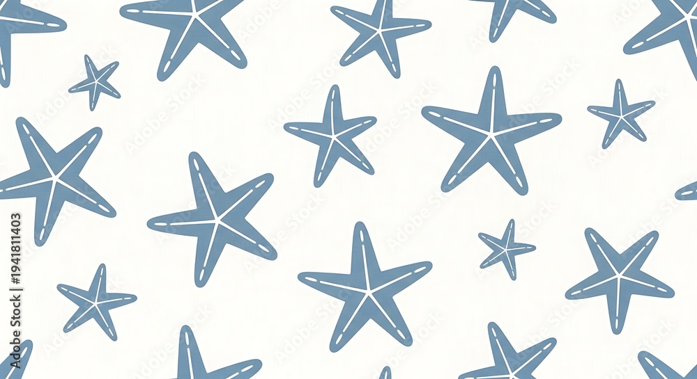 Fototapeta premium Seamless coastal wallpaper pattern featuring stylized starfish