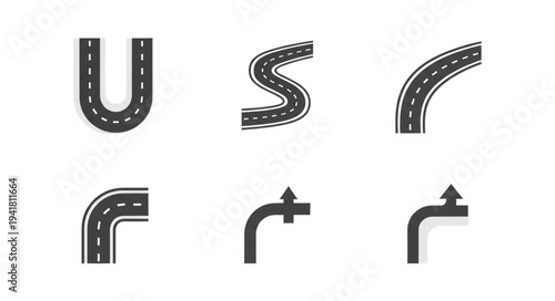 Road Elements Collection - Isolated Asphalt Road Sections for Design.