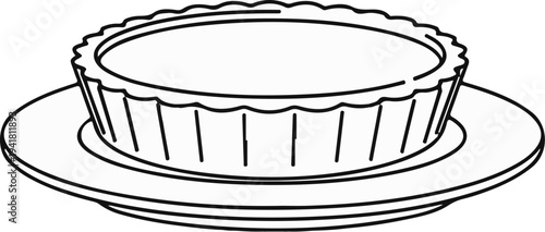 Simple black and white line drawing of a tart on a plate