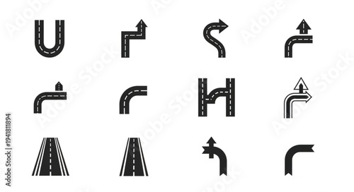 Road Direction Icons - A Collection of Vector Roadway Symbols.