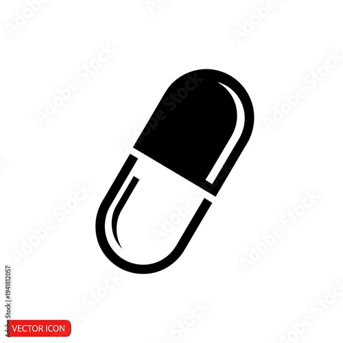 Black and White Capsule Pill Illustration.