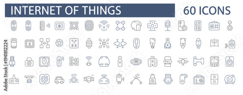 Extensive internet of things (IoT) line icons set for smart home, automation, and connected devices.