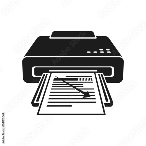 Printer Icon - Printing Document with Arrow.