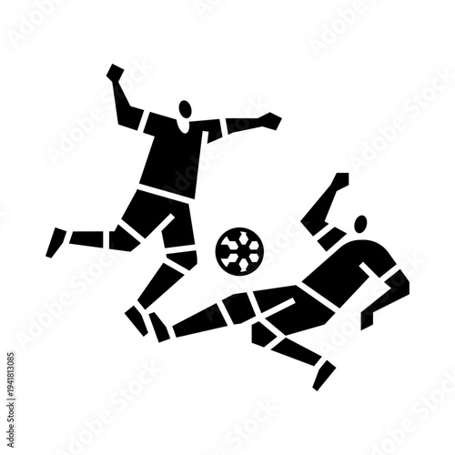 Dangerous tackle glyph icon. People play football illustration.