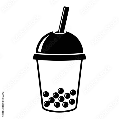 Black and White Boba Tea Illustration.