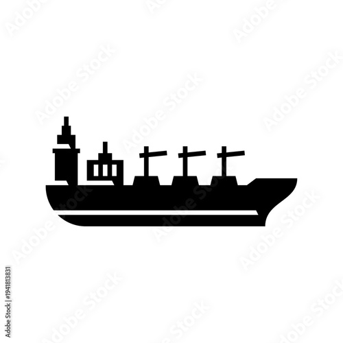 Bulk carrier ship glyph icon. cargo ship solid illustration.