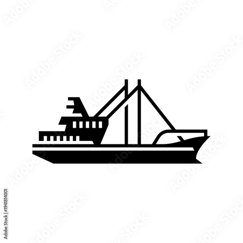 Fishing ship glyph icon. fishing vessel solid illustration.