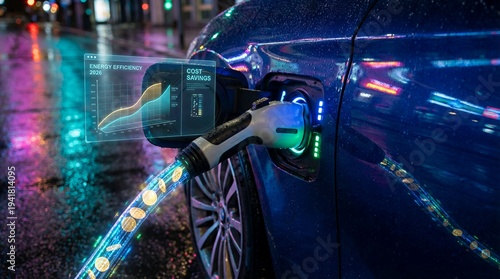 EV charging with digital currency flowing in the cable and a cost savings HUD