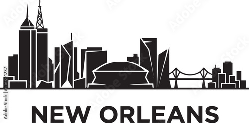 New Orleans skyline vector illustration, Louisiana city silhouette, cityscape with landmarks