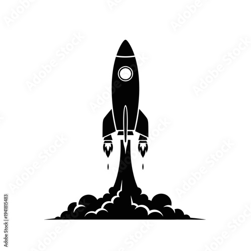 Rocket launch with smoke and fire.