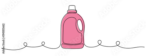 Laundry detergent bottle standing on continuous line illustration