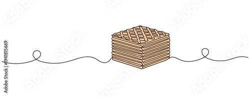 Stack of waffles arranged and layered connected by continuous line
