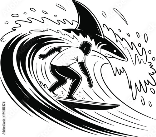 Surfer riding wave with dolphin jumping out of water surfboard ocean
