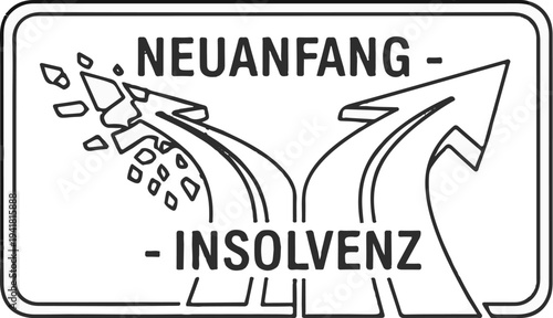 Road sign depicting a fork in the path leading to new beginnings or bankruptcy