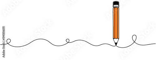 Pencil drawing line on surface with continuous line motif