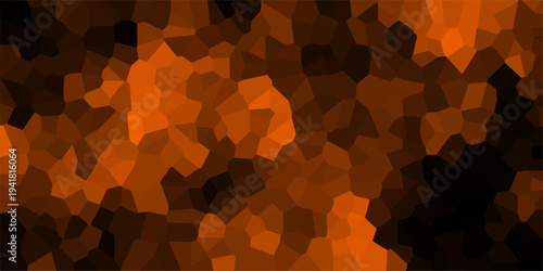 Geometric abstract background with irregular orange polygons and dark shadows creating a crystal-like or faceted textured pattern