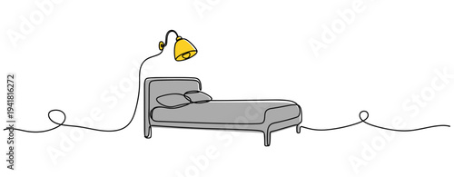 Simple bed with lamp beside it on white background bedroom scene