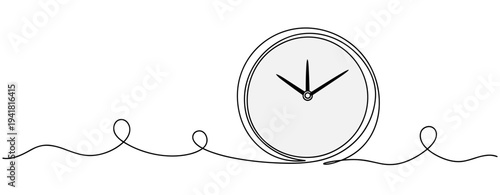 Clock resting on looping line in minimal white background
