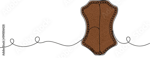 Leather patch stitched on white background in line drawing