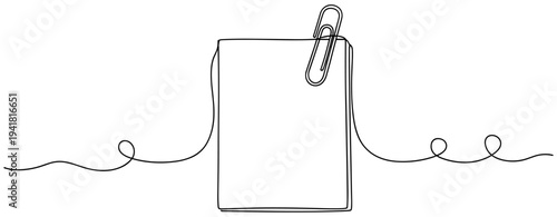 Paper stack clipped by paperclip on continuous line canvas