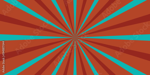 Vibrant radial burst background with alternating terracotta and turquoise stripes for energetic design and retro themes