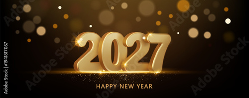 2027 gold number for Happy New Year greeting card vector background. Festive celebration design with elegant typography perfect for holiday greetings, party banners, and seasonal invitations.