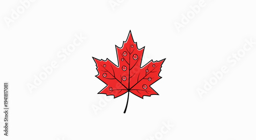 Red maple leaf with dew drops