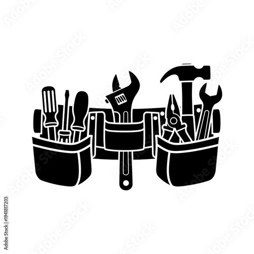 Tool belt silhouette with various hand tools.